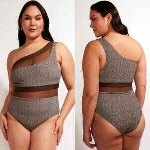 NEW Anthropologie Nomad One Shoulder Coast II One Piece Brown Pebble